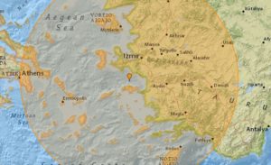 Terremoto de 7 graus de magnitude abala o Mar Egeu. Mapa mostra local do epicentro Foto: Reprodução - 30.out.2020 / Earthquake Track