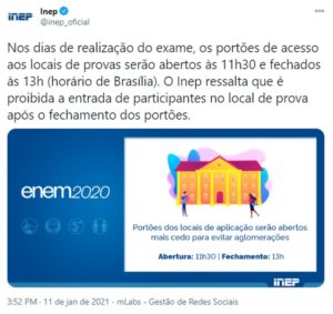 Enem: portões serão abertos mais cedo, informa Inep