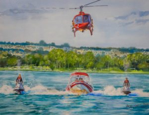 O dia a dia dos bombeiros pintado em aquarela