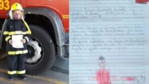 Menino de seis anos monta currículo para ser contratado por bombeiros