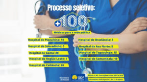 Saúde abre inscrições e vai selecionar 100 médicos para a rede pública