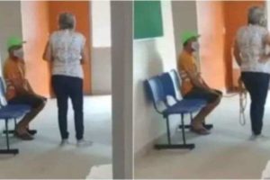 Vídeo | Mulher leva marido amarrado a posto de vacinação e vídeo viraliza