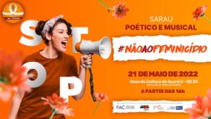 Sarau Poético e Musical Não ao Feminicídio será realizado neste sábado (21)