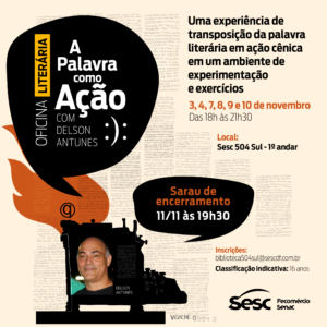 Sesc-DF promove oficina literária com imersão no universo da palavra, de 7 a 10/11