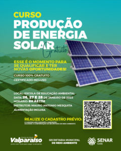 SECRETARIA DE MEIO AMBIENTE ABRE VAGAS PARA CURSO DE PRODUÇÃO DE ENERGIA SOLAR