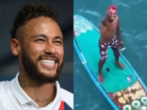 Fã de Neymar surpreende ao chegar de stand up paddle no cruzeiro do jogador