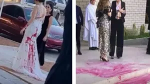 Sogra contrata homens para jogarem tinta vermelha no vestido da noiva