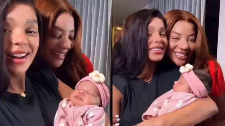 Ludmilla e Brunna Gonçalves mostram o rosto da filha Zuri pela primeira vez