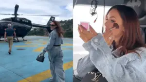 Bruna Biancardi chega de helicóptero e brilha no GP do Brasil